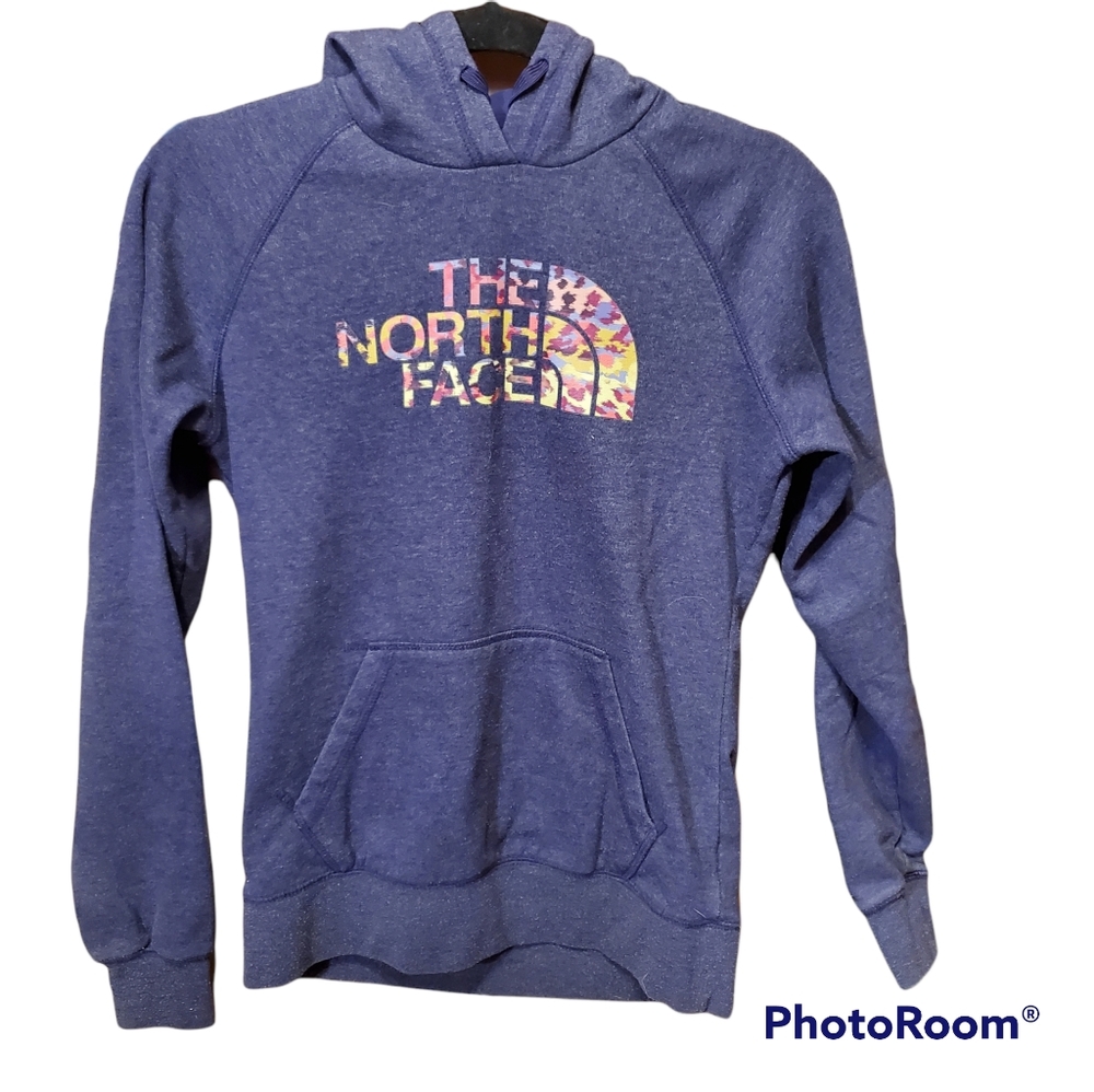 THE NORTH FACE purple hoodie yellow graffiti splatter pocket hoodie S small